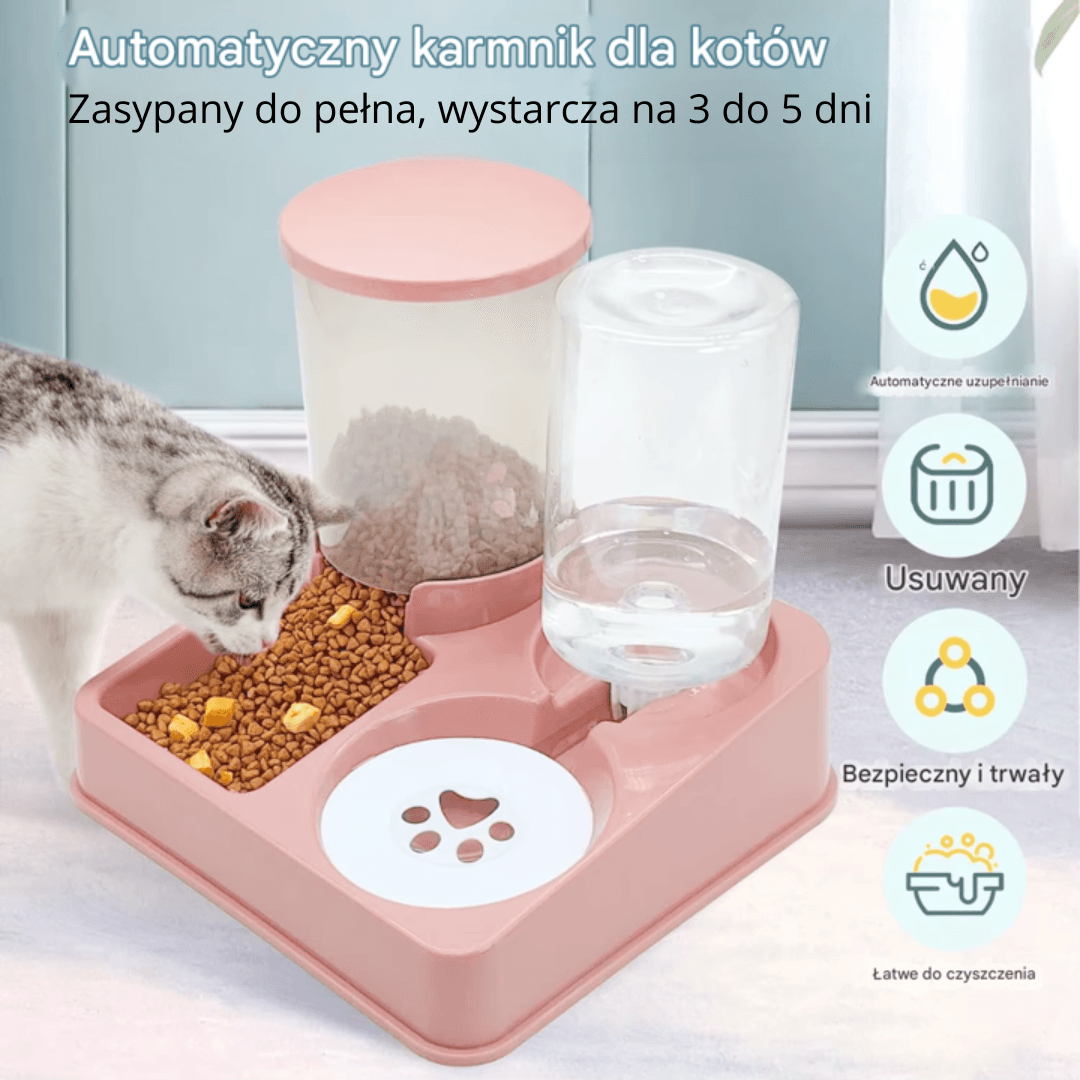 Automatyczny Podajnik Karmy i Dozownik Wody 2 w 1 dla Kotów